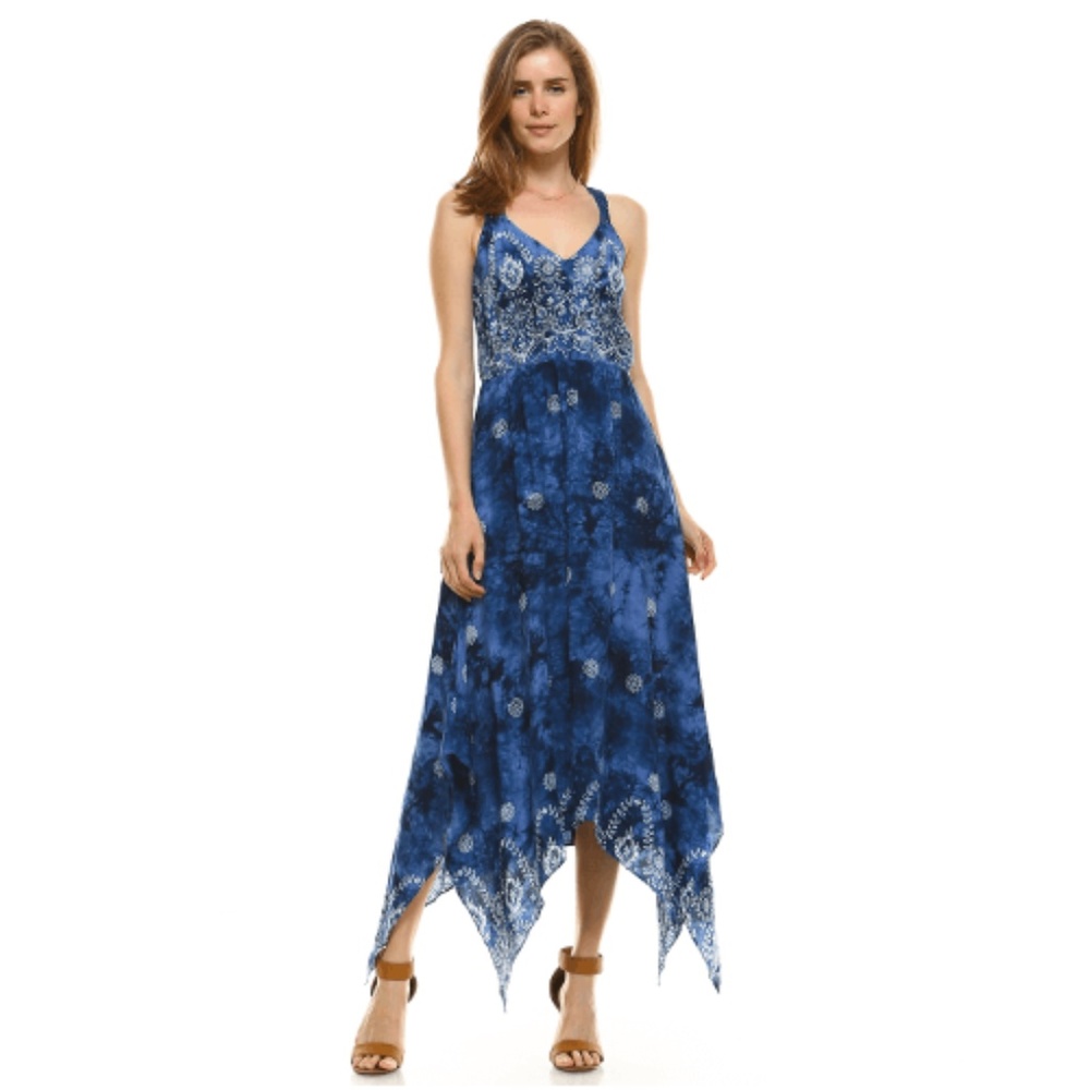 Tie Dye Midi Dress V Neck High Low Hem